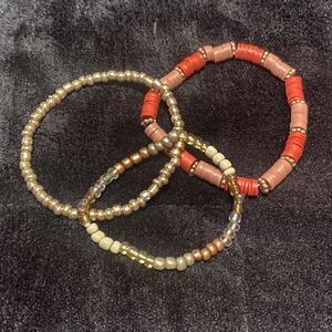 Set of 3 Handmade Gold and Red Beaded Bracelet Set
